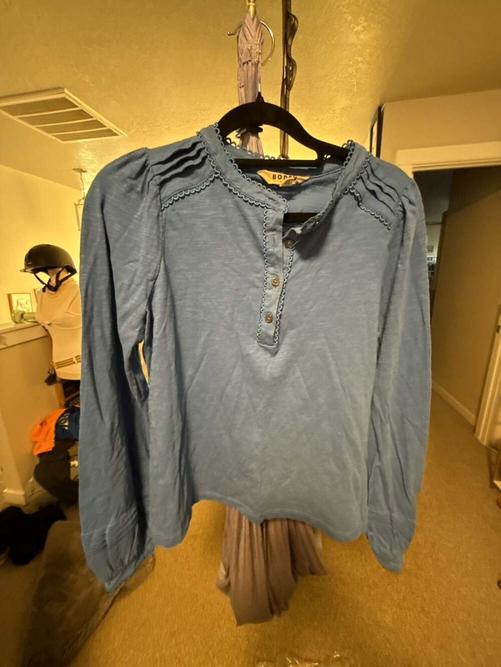 Boden Blue Scalloped Henley Top Size US 8